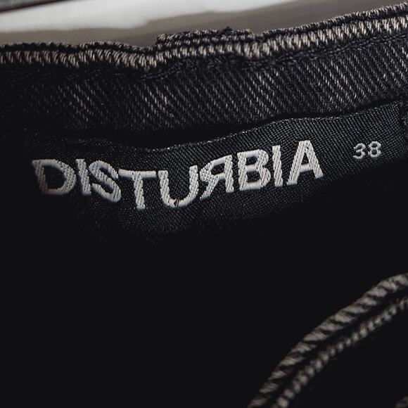 Disturbia Thysania Wide Leg Jeans 38 US 16 Embroidered Death Head Moth Goth Alt - Picture 4 of 9